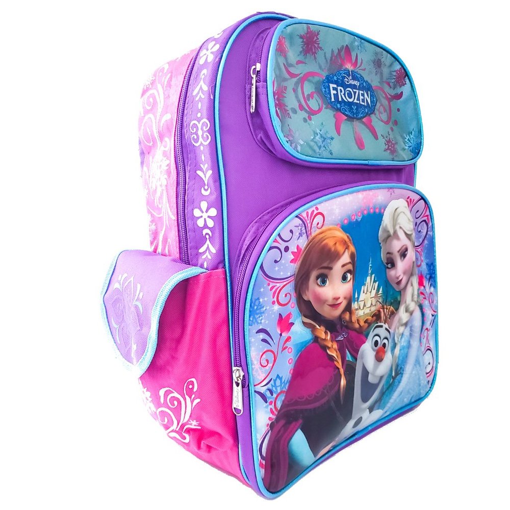 Disney Frozen Backpack 16" Large Kids Girls School Book Bag Blue Purple Pink - Picture 2 of 4